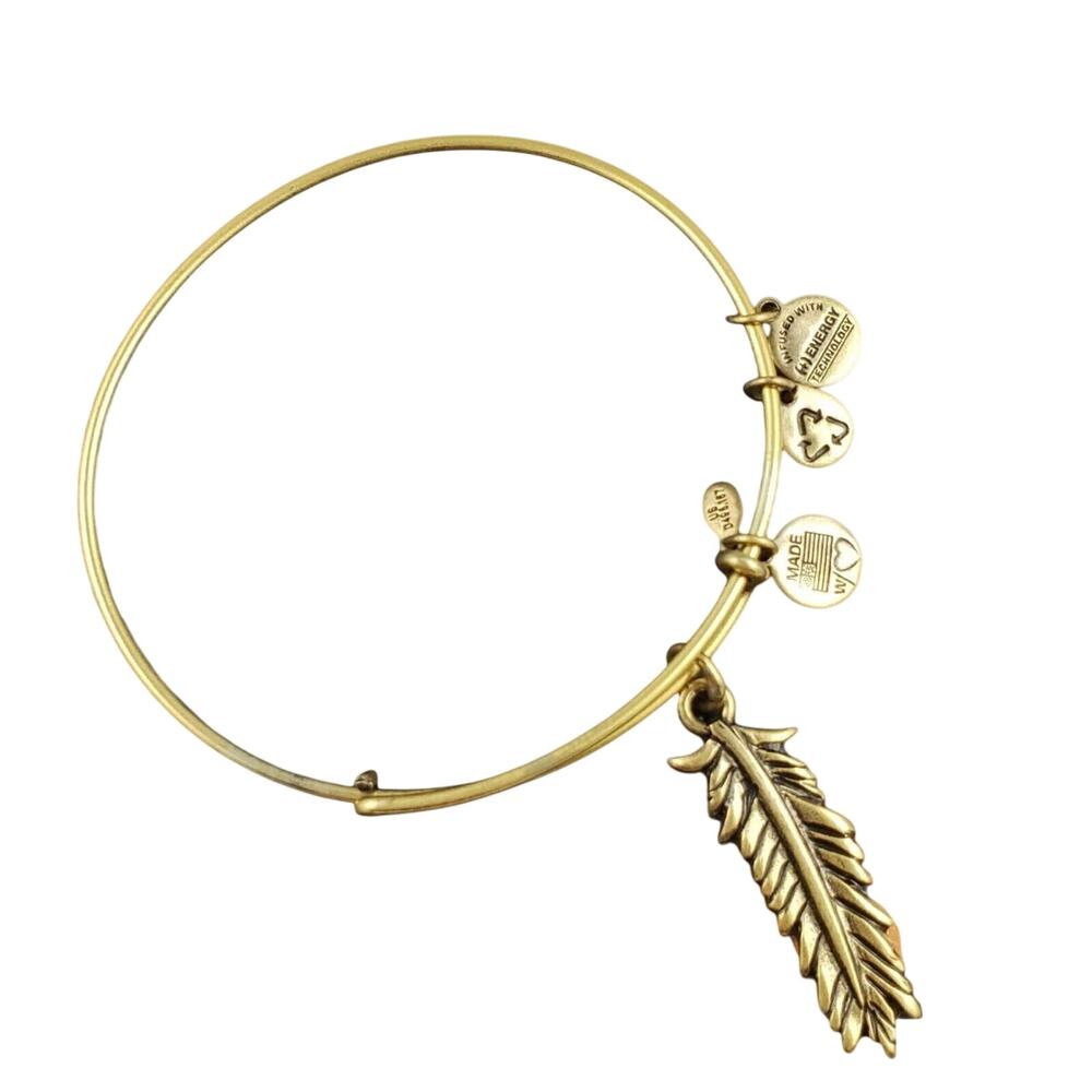 Alex and Ani LARGE FEATHER Charm Bangle Bracelet in Russian Gold - Picture 3 of 3